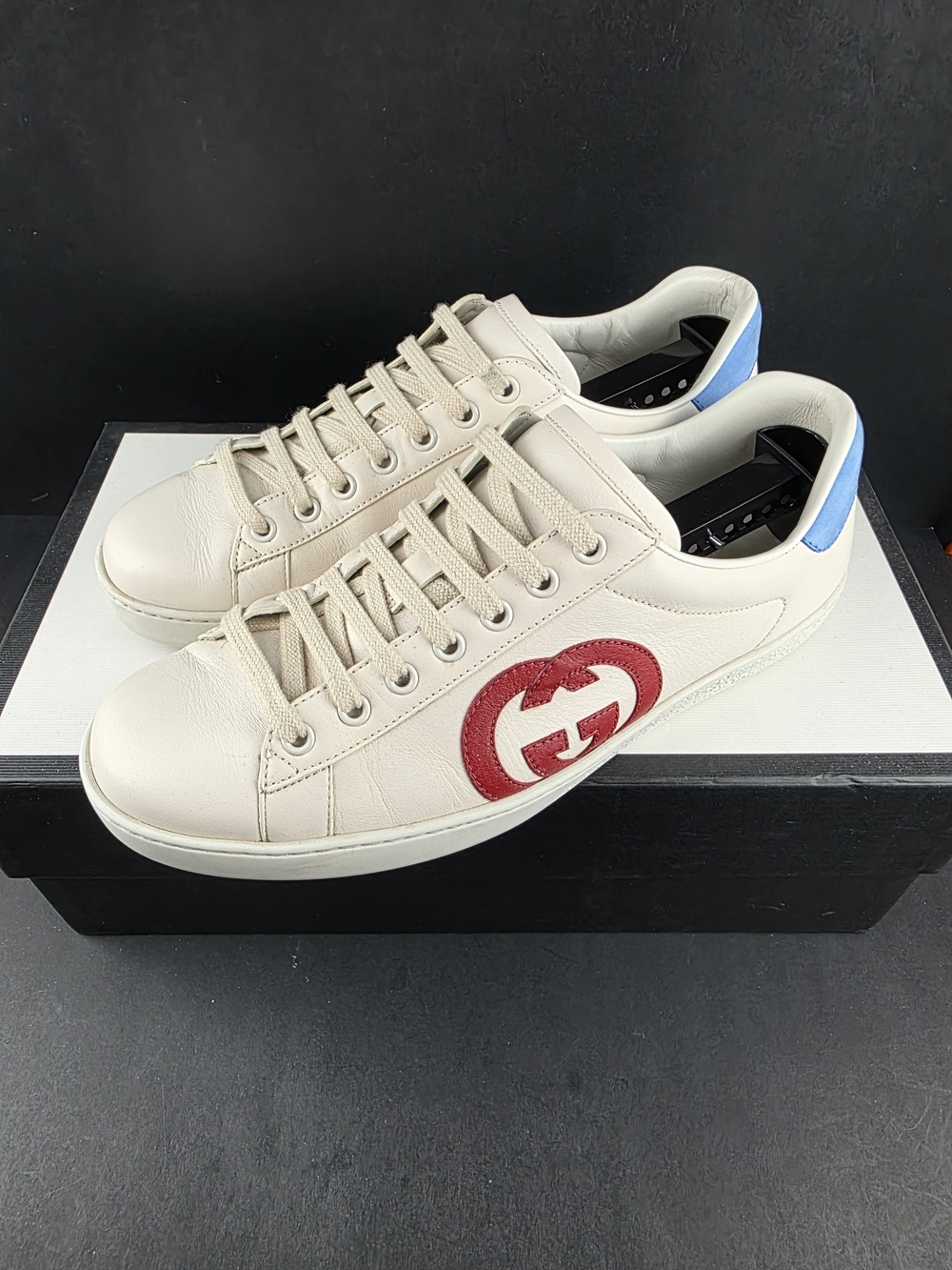 Gucci Ace Court Low Top Embroidered Interlocking G Red light beige Sneaker SZ 7